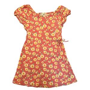 Love Glam Girl Floral Dress Wrap Front Short Sleeve‎ Casual Pink Yellow L